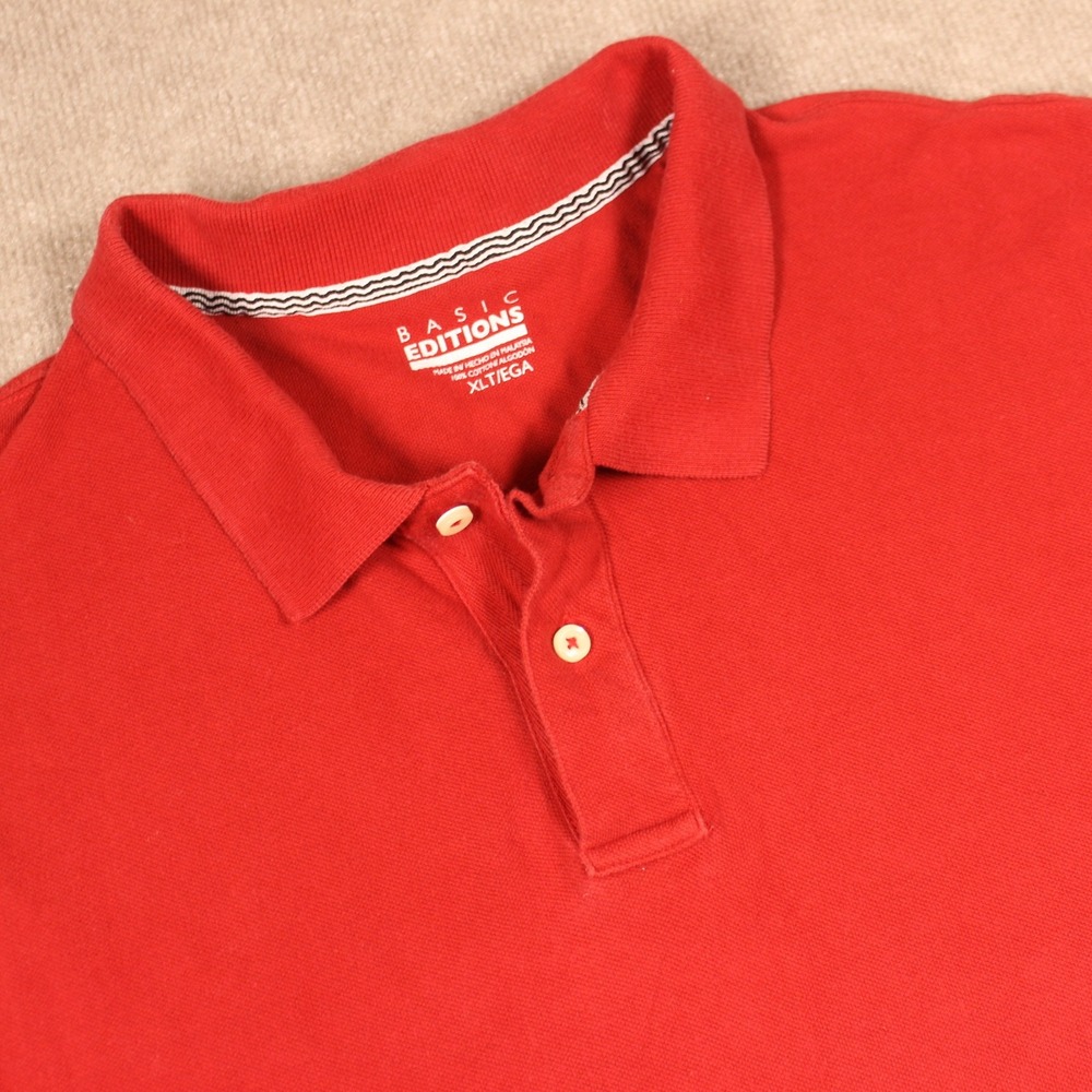 Basic Editions Mens Red Short‎ Sleeve Cotton Pique Polo Shirt Size XLT Tall